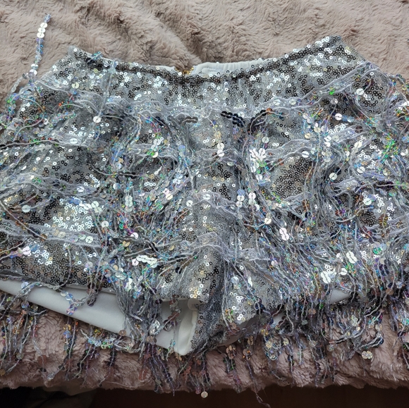 Silver Sequin Fringe Festival Shorts - Picture 2 of 4